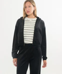 Cord Velour Cropped Zip Up Hoodie