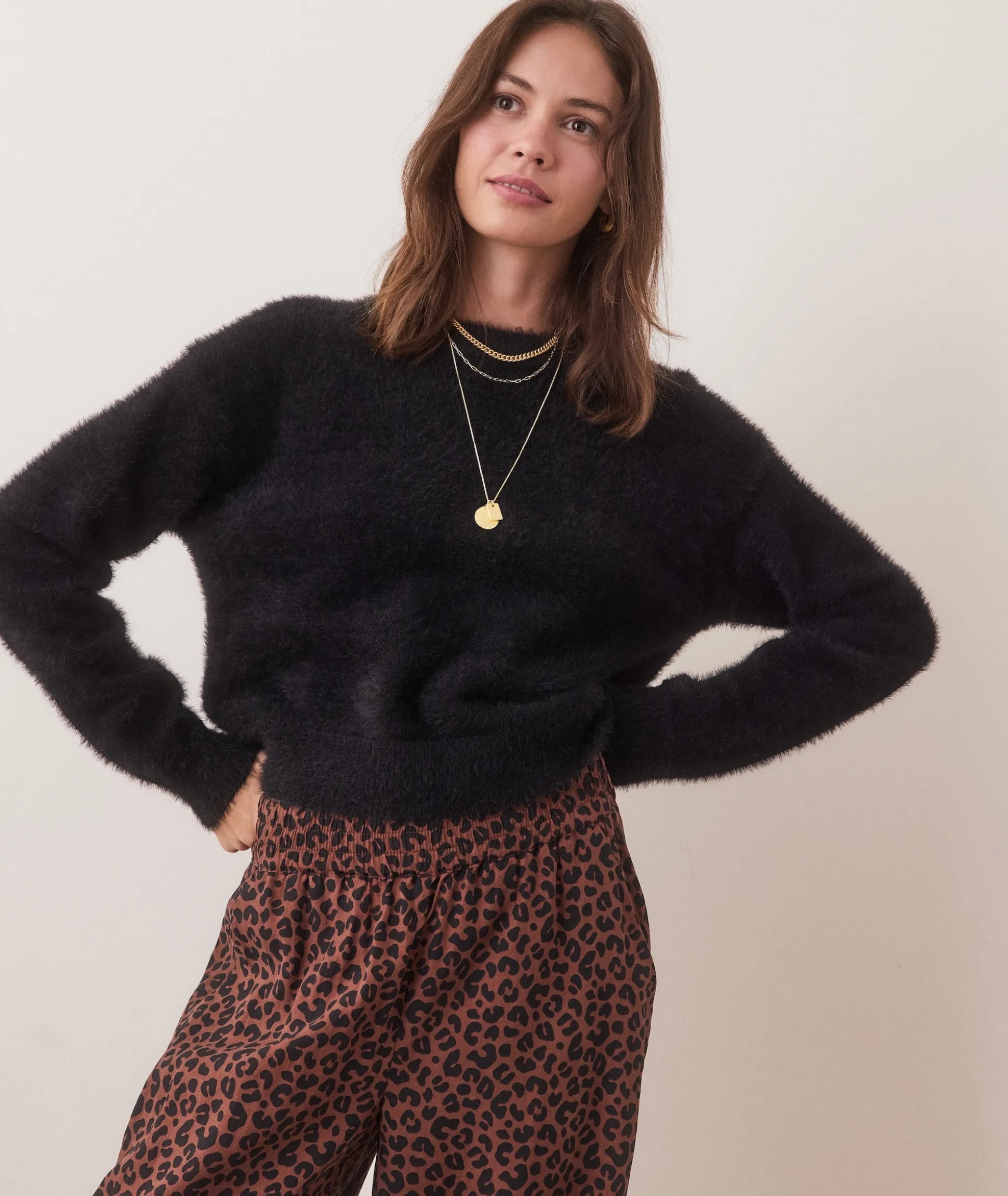 Eyelash Cropped Crewneck Sweater
