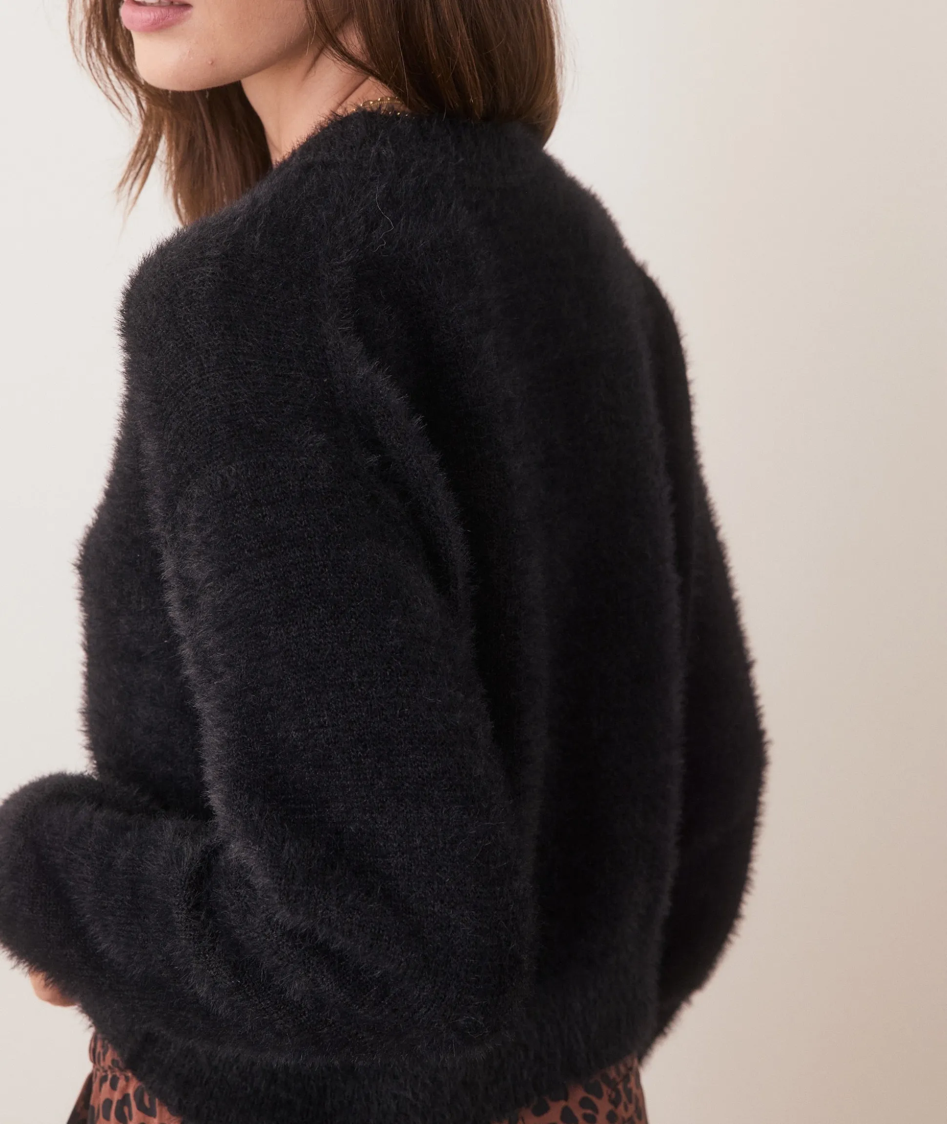 Eyelash Cropped Crewneck Sweater