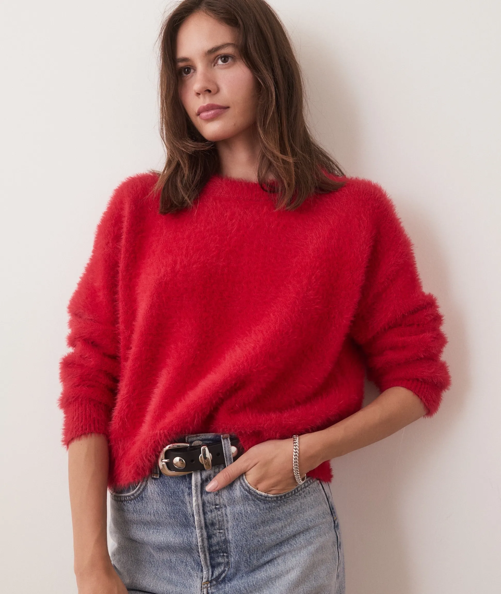 Eyelash Cropped Crewneck Sweater