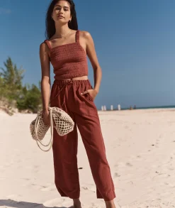 Linen Drawstring Straight Leg Pant