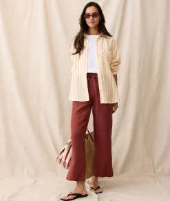 Linen Drawstring Straight Leg Pant