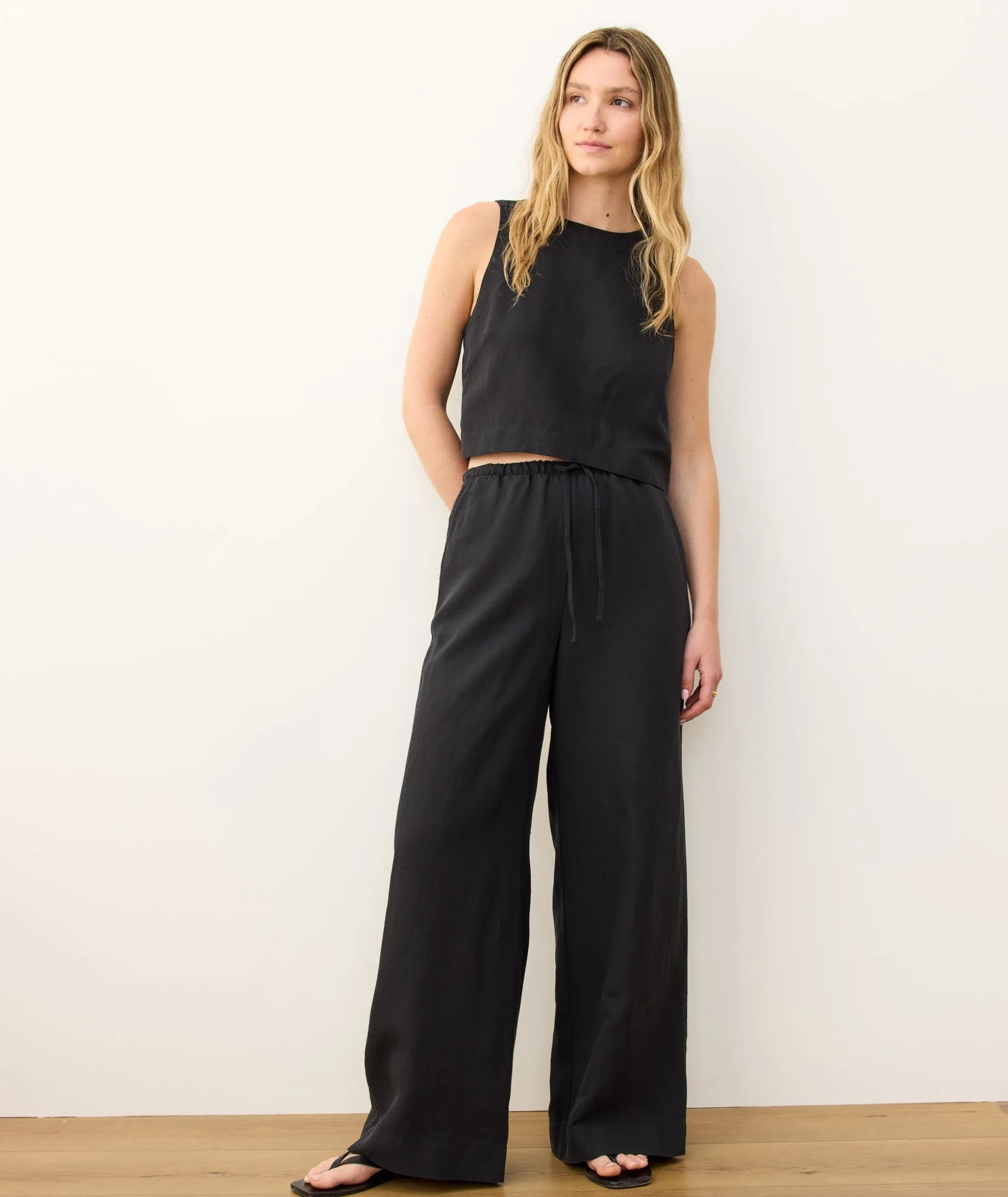 Linen Drawstring Wide Leg Pant