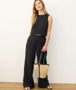 Linen Drawstring Wide Leg Pant