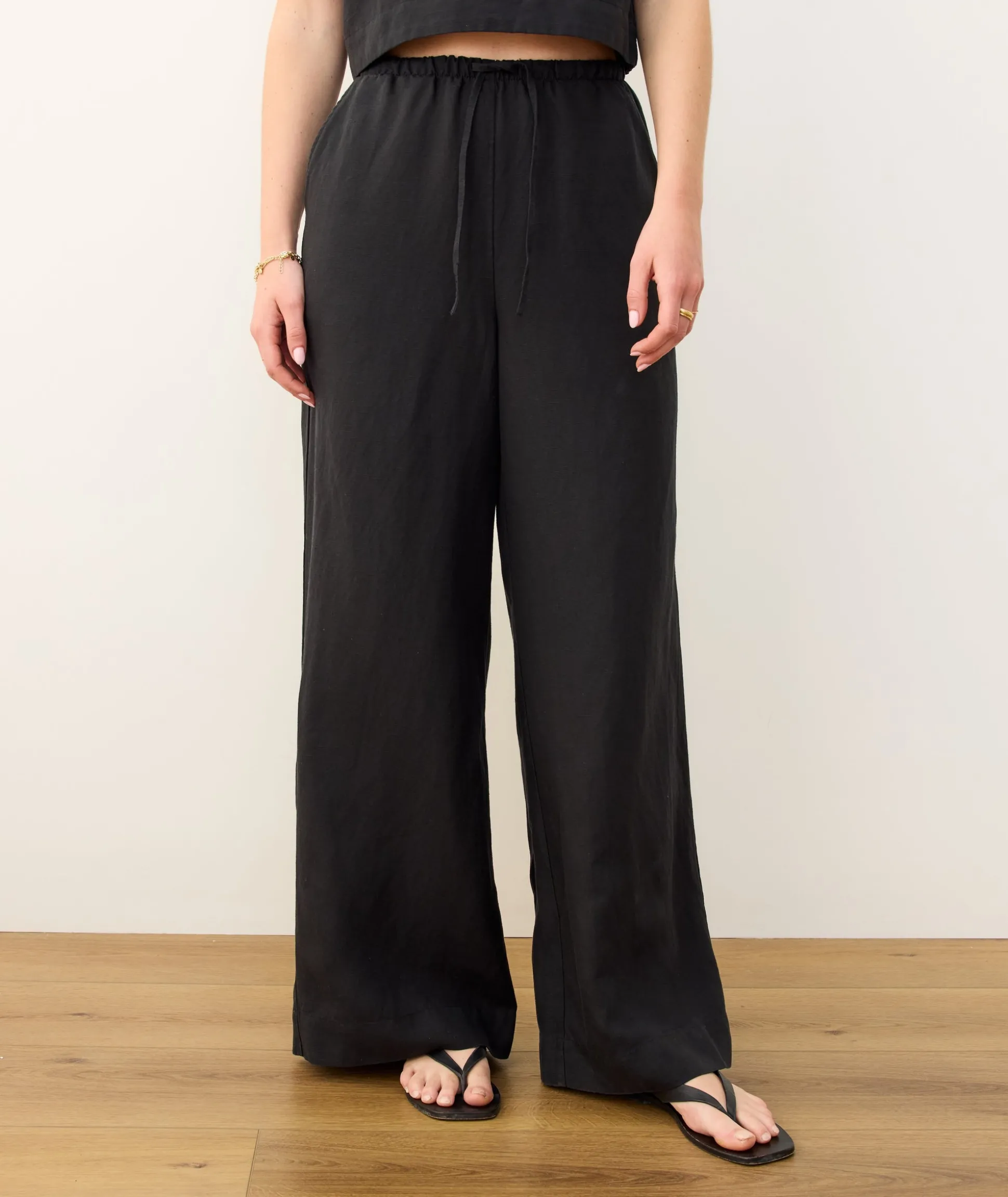 Linen Drawstring Wide Leg Pant