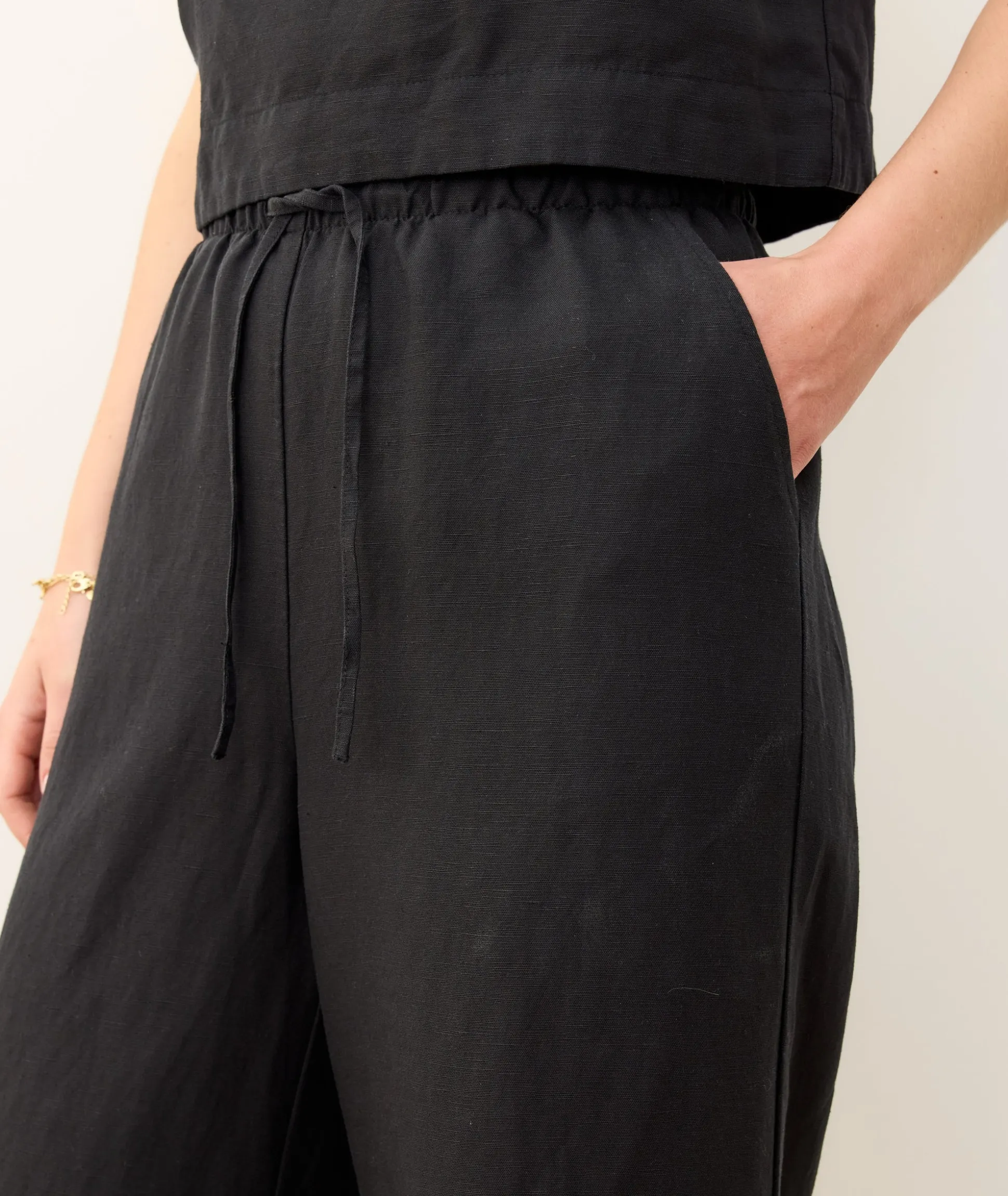 Linen Drawstring Wide Leg Pant