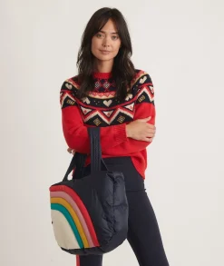 Puffer Tote in Navy Rainbow Wave