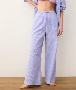 Seersucker Drawstring Wide Leg Pant