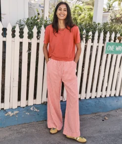 Seersucker Drawstring Wide Leg Pant